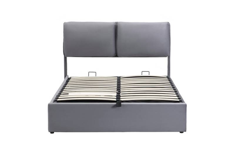 Gotagee Polsterbett Massivholzbett 140x190cm Gästebett Einzelbett Hydraulischer Unterbau, Lattenrost mit Kopfteil, ohne Matratze, Samt, grau von Gotagee