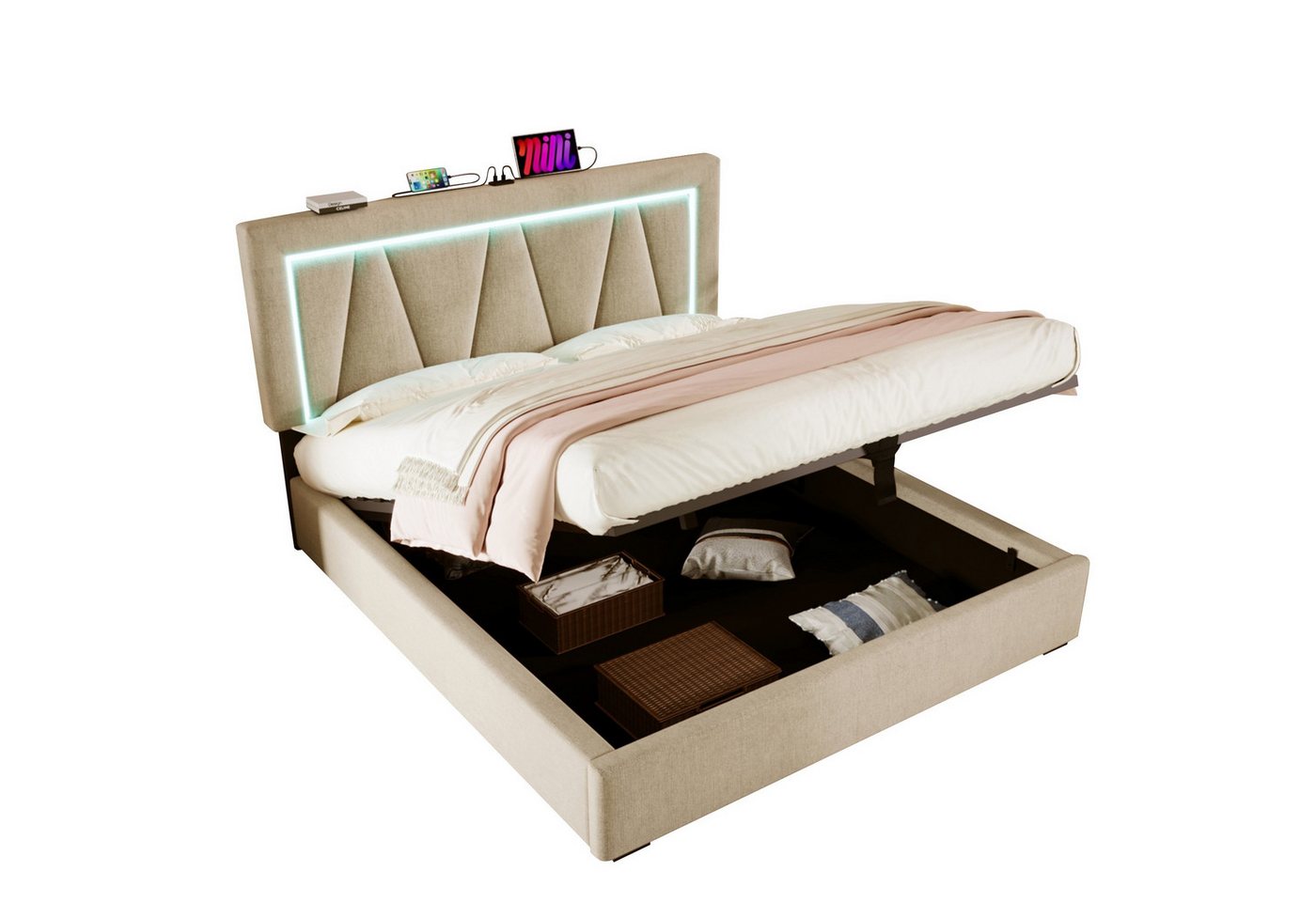 Gotagee Polsterbett Multifunktionsbett Jugendbett Mit LED-Licht flaches Bett140 x 200 cm Gotagee Polsterbett Multifunktionsbett Jugendbett Mit LED-Licht flaches Bett140 x 200 cm von Gotagee