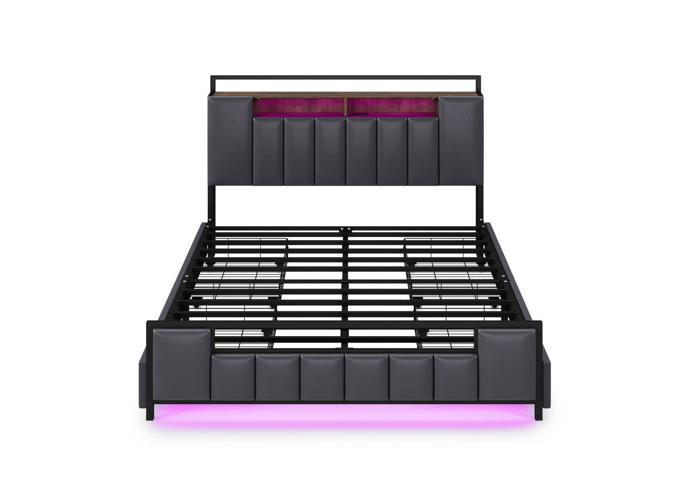 Gotagee Polsterbett Multifunktionsbett LED Jugendbett flaches Bett Doppelbett 140x200cm, mit UsB-Steckdose, mit Schubladen Bettgestell aus massivem Eisen Gotagee Polsterbett Multifunktionsbett LED Jugendbett flaches Bett Doppelbett 140x200cm, mit UsB-Steckdose, mit Schubladen Bettgestell aus massivem Eisen von Gotagee