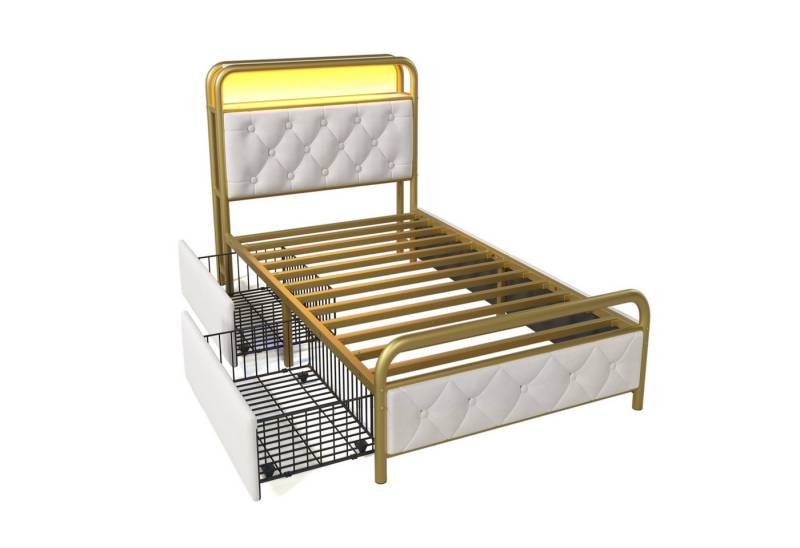 Gotagee Polsterbett Einzelbett 90x200cm USB Metallbett LED Jugendbett Samt flaches Bett von Gotagee