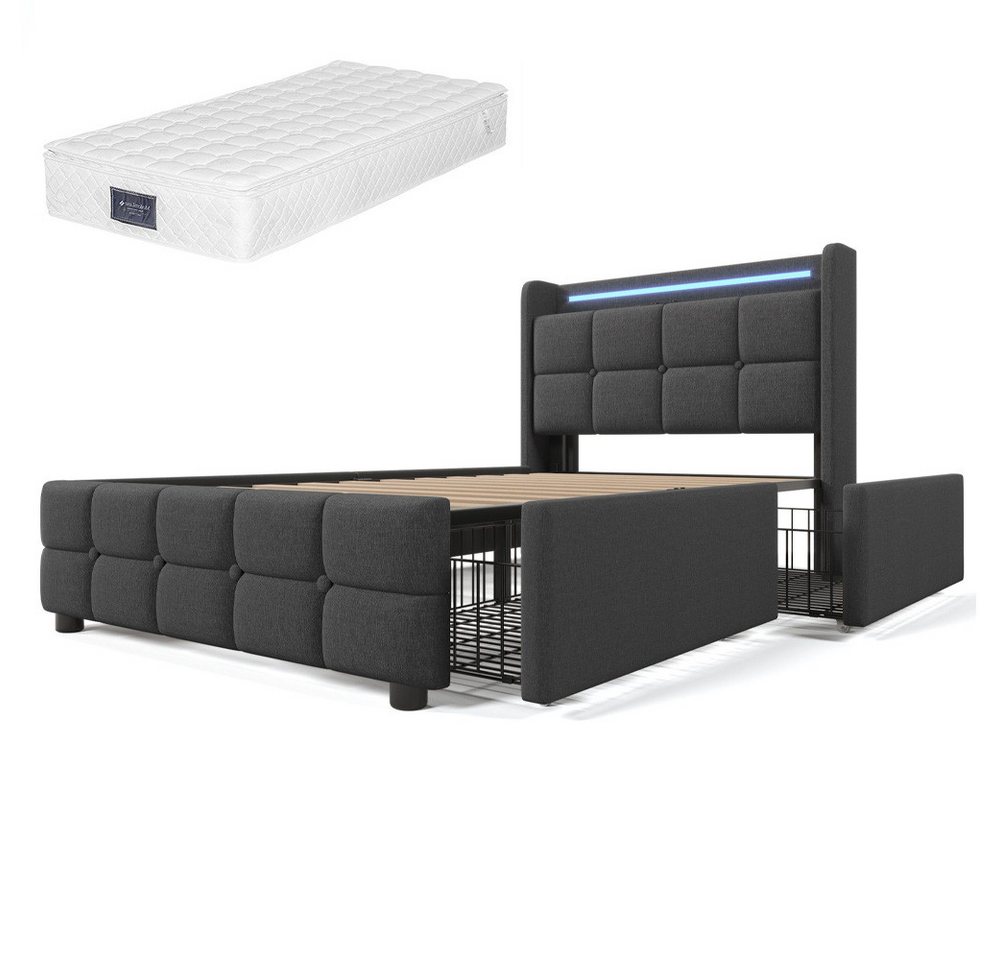 Gotagee Polsterbett Doppelbett Stauraumbett Multifunktionsbett Jugendbett flaches Bett, Mit Matratze, USB Ladefunktion, LED-Beleuchtung, 90x200cm Gotagee Polsterbett Doppelbett Stauraumbett Multifunktionsbett Jugendbett flaches Bett, Mit Matratze, USB Ladefunktion, LED-Beleuchtung, 90x200cm von Gotagee