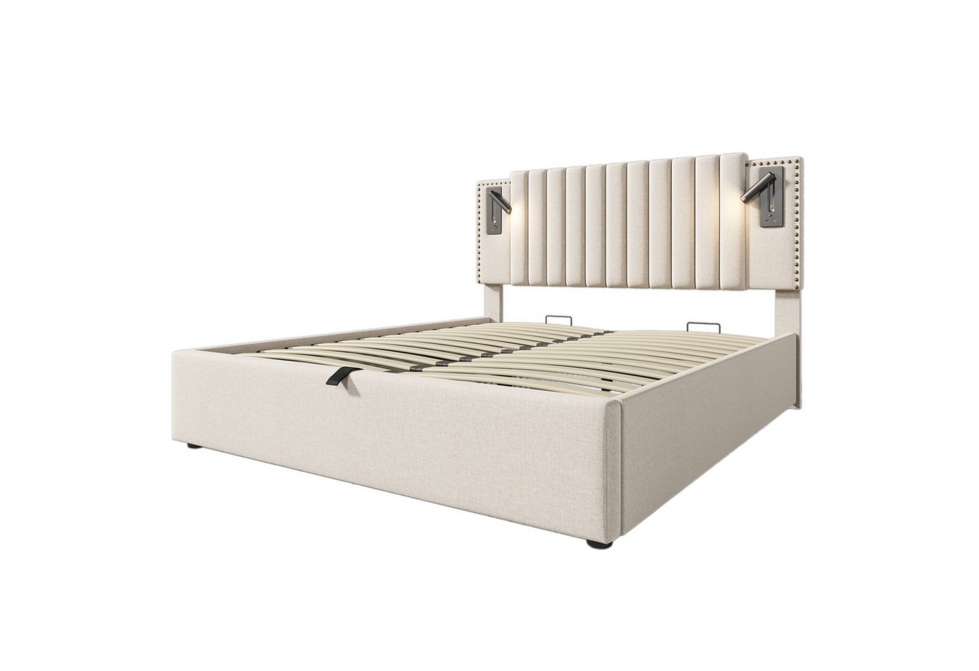 Gotagee Polsterbett Doppelbett Stauraumbett USB Baumwolle Flaches Bett Beige Gästebett Gotagee Polsterbett Doppelbett Stauraumbett USB Baumwolle Flaches Bett Beige Gästebett von Gotagee