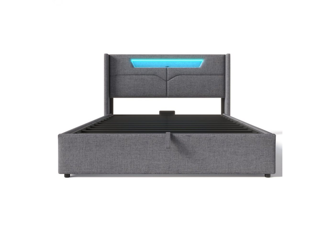 Gotagee Polsterbett LED Doppelbett Ladefunktion Stauraumbett 160x200cm Grau flaches Bett von Gotagee