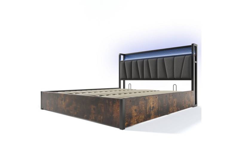 Gotagee Polsterbett Metallbett Doppelbett Multifunktionsbett Jugendbett flaches Bett, LED App-Control, USB Ladefunktion von Gotagee