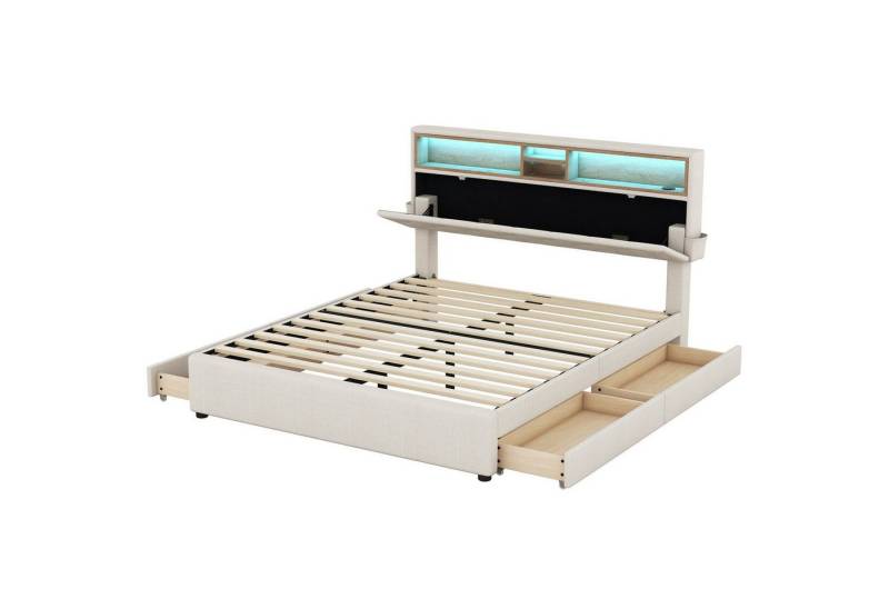 Gotagee Polsterbett Jugendbett mit USB+LED Doppelbett 140x200cm Funktionsbett Bettgestell von Gotagee