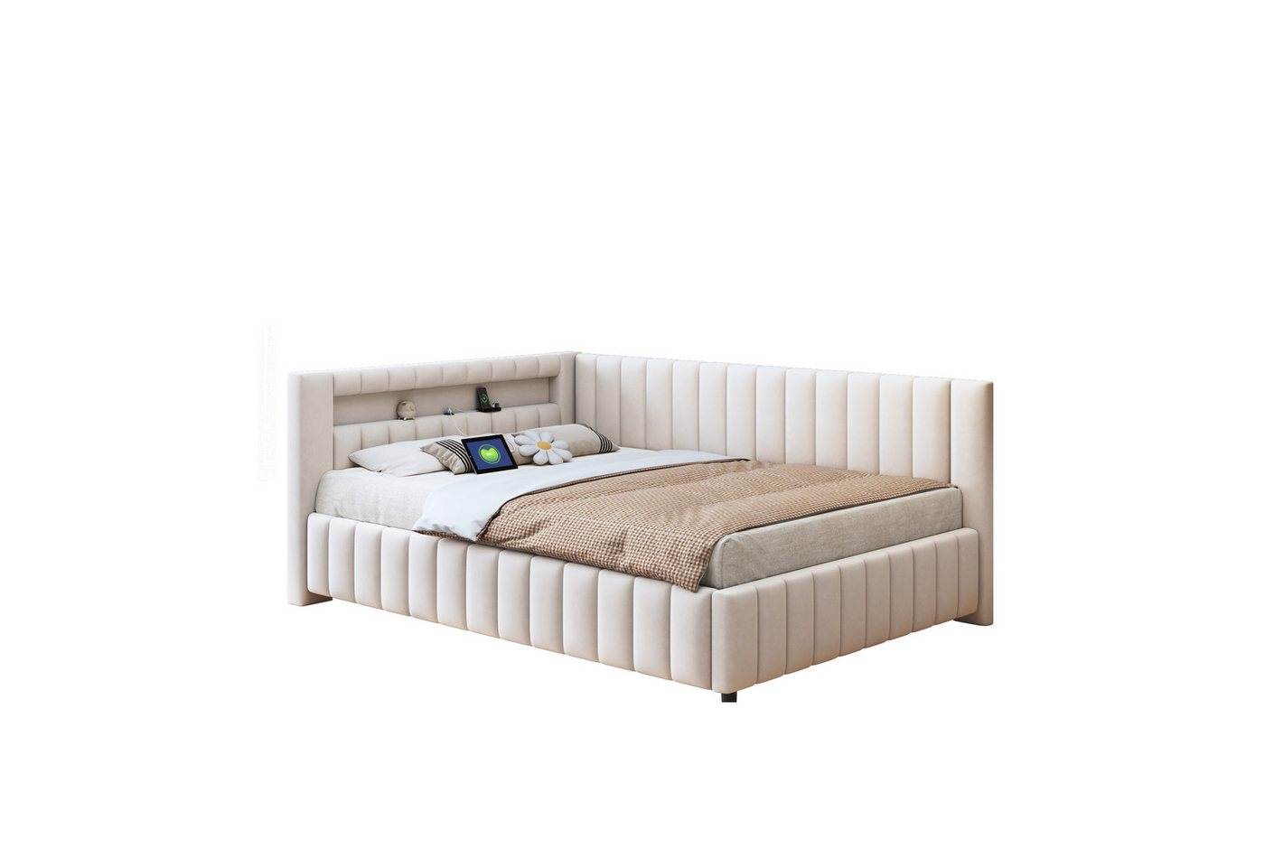 Gotagee Polsterbett Schlafsofa 140x200cm mit USB-Ladeanschlus Jugendbett modern Gästebett, mit Rückenlehne, Kopfteil und stabilem Bettrahmen von Gotagee