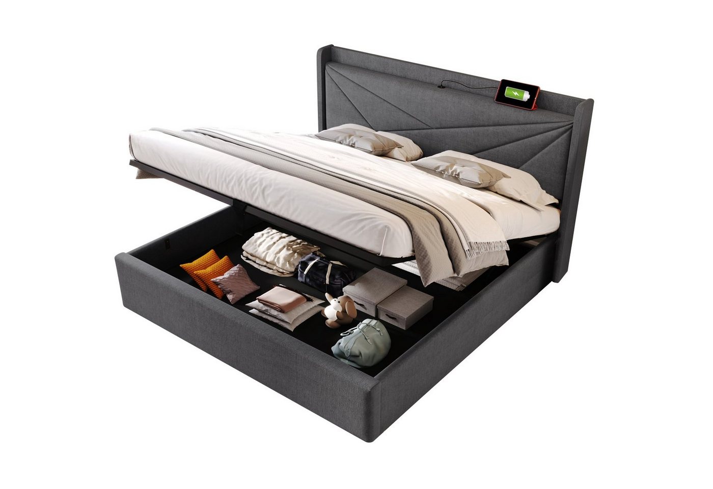 Gotagee Polsterbett Stauraum Doppelbett Mit Matratze 160x200cm mit USB+Type-C flaches Bett Gotagee Polsterbett Stauraum Doppelbett Mit Matratze 160x200cm mit USB+Type-C flaches Bett von Gotagee