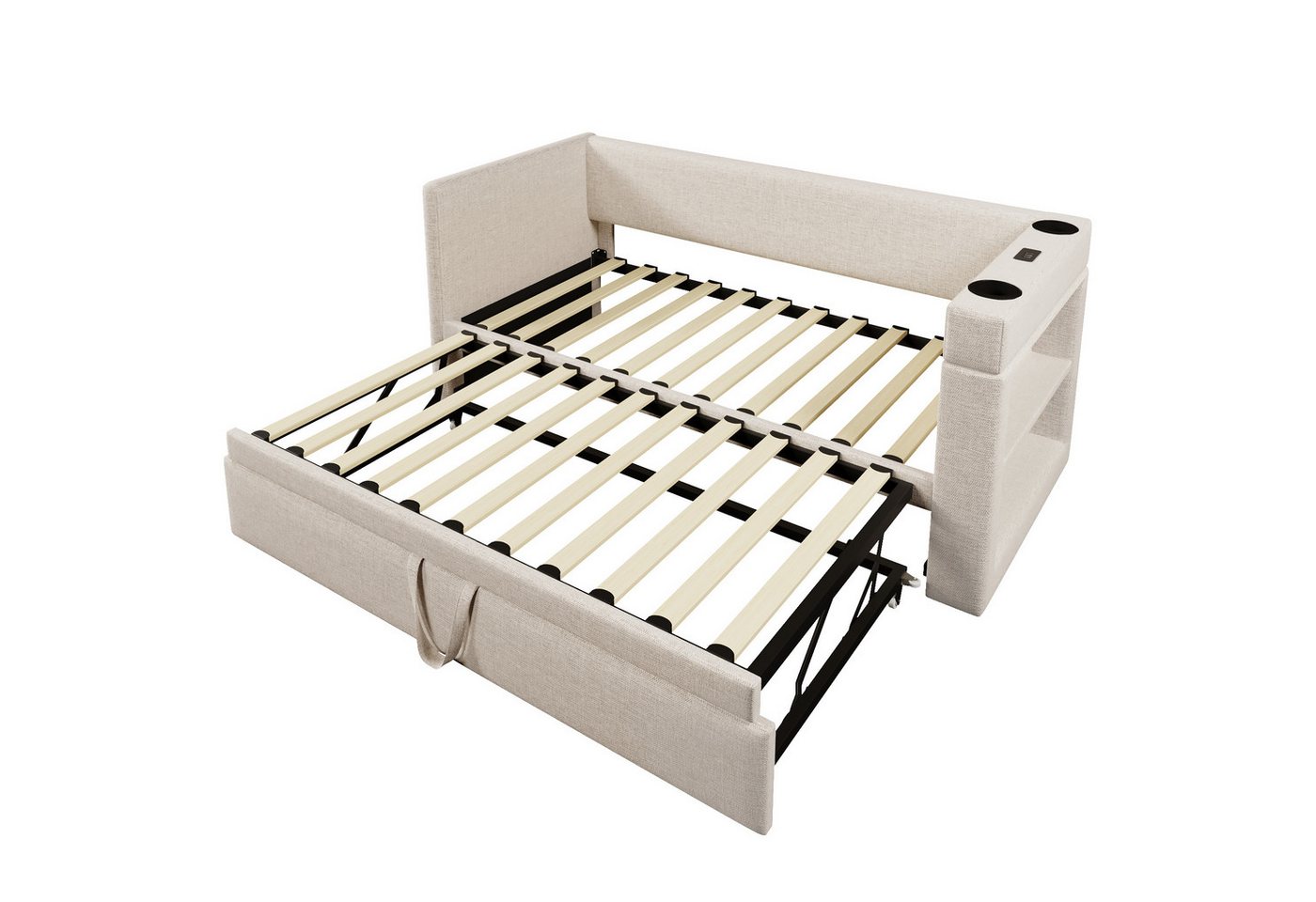 Gotagee Polsterbett Tagesbett Leinen Gästebett 90x190cm Einzelbett Ladefunktion Jugendbett, Armlehnen mit USB- und Type-C-Ladeanschluss und Getränkehalter Gotagee Polsterbett Tagesbett Leinen Gästebett 90x190cm Einzelbett Ladefunktion Jugendbett, Armlehnen mit USB- und Type-C-Ladeanschluss und Getränkehalter von Gotagee