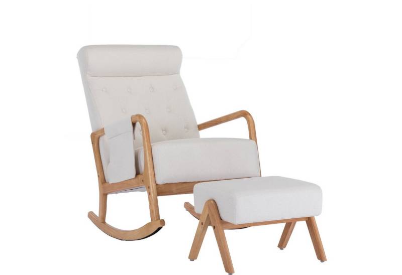 Gotagee Schaukelstuhl Polsterstuhl 65x85x94cm mit Fußhocker Sitz Armlehnsessel Holzbeine von Gotagee