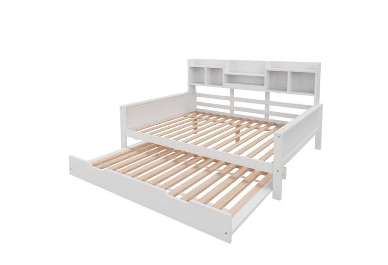 Gotagee Schlafsofa Ausziehbares Gästebett Doppelbett 140x200 Jugendbett Kiefer Tagesbett, mit Staufach und Lattenrost, Kiefer Multifunktionsbett von Gotagee
