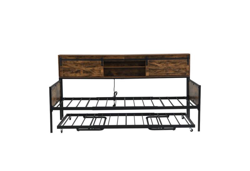 Gotagee Schlafsofa Einzelbett 90x200 cm Eisen Sofabett mit Ausziehfunktion Ablagefächern, Multifunktionalen Steckdosen von Gotagee