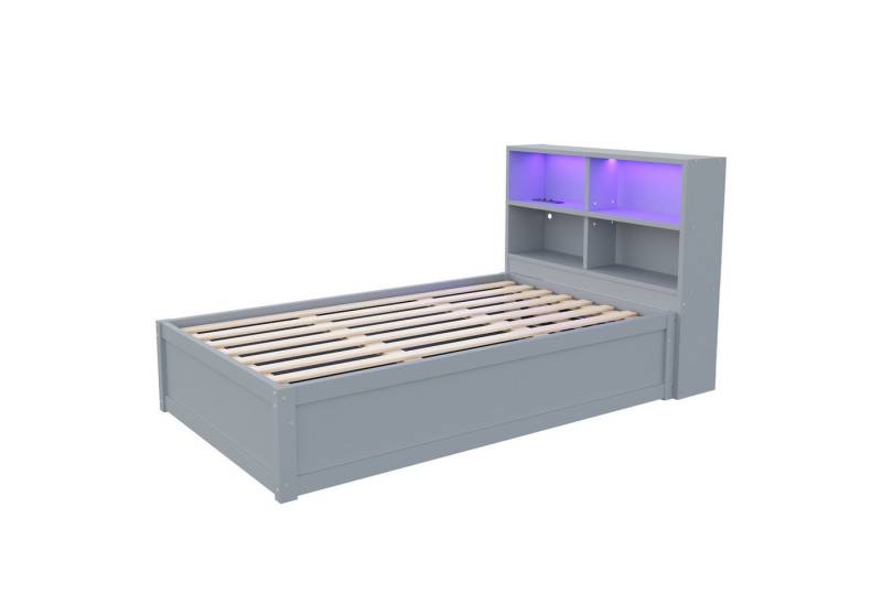Gotagee Schlafsofa Massivholzbett 90x200 Einzelbett multifunktionales Holzbett Jugendbett, mit Mehrfachsteckdose und mehreren Staufächern von Gotagee
