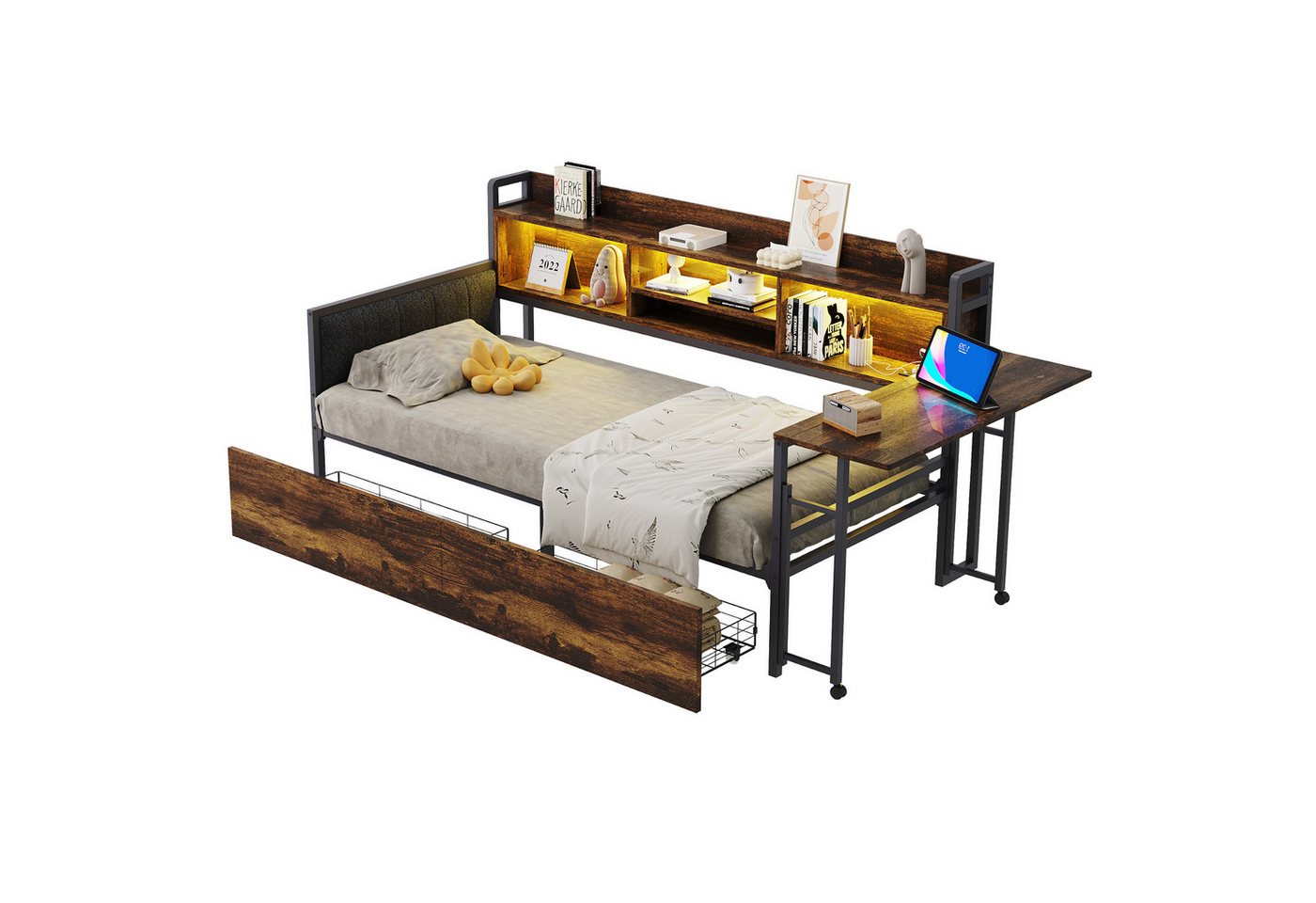 Gotagee Schlafsofa Sofabett 90x200cm LED Einzelbett Jugendbett Gästebett mit Steckdose, mit Schubladen und multifunktionaler Steckdose Gotagee Schlafsofa Sofabett 90x200cm LED Einzelbett Jugendbett Gästebett mit Steckdose, mit Schubladen und multifunktionaler Steckdose von Gotagee