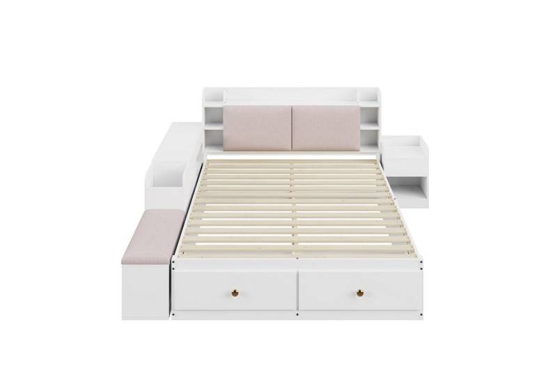 Gotagee Schlafzimmer-Set Möbelset Doppelbett Nachttisch und Stauraum-Hängeschrank flaches Bett, Tatamibett Massivholz-Kombi-Bett von Gotagee