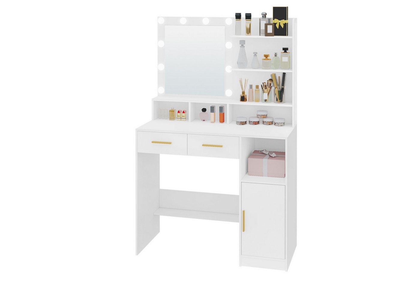 Gotagee Schminktisch Schminktisch: Spiegel, 10 LEDs, 2 Schubladen, 1 Schrank, 3 Ablagen Gotagee Schminktisch Schminktisch: Spiegel, 10 LEDs, 2 Schubladen, 1 Schrank, 3 Ablagen von Gotagee