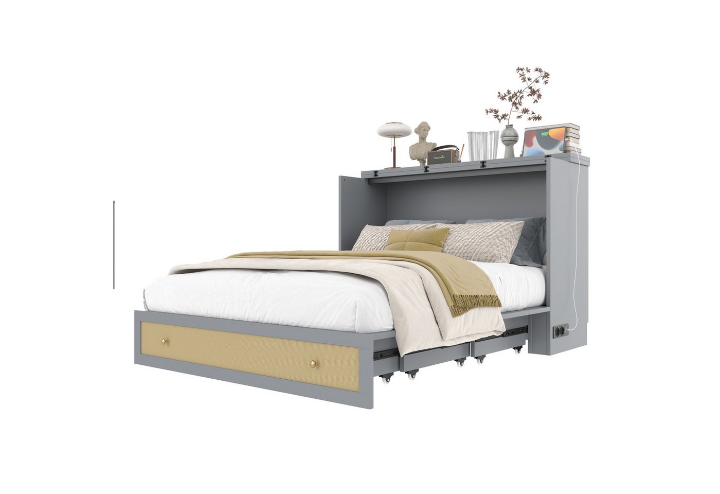 Gotagee Schrankbett Plattformbett 140x200 Jugendbett Einzelbett Murphy-Bett mit Schubladen mit USB und Steckdose von Gotagee