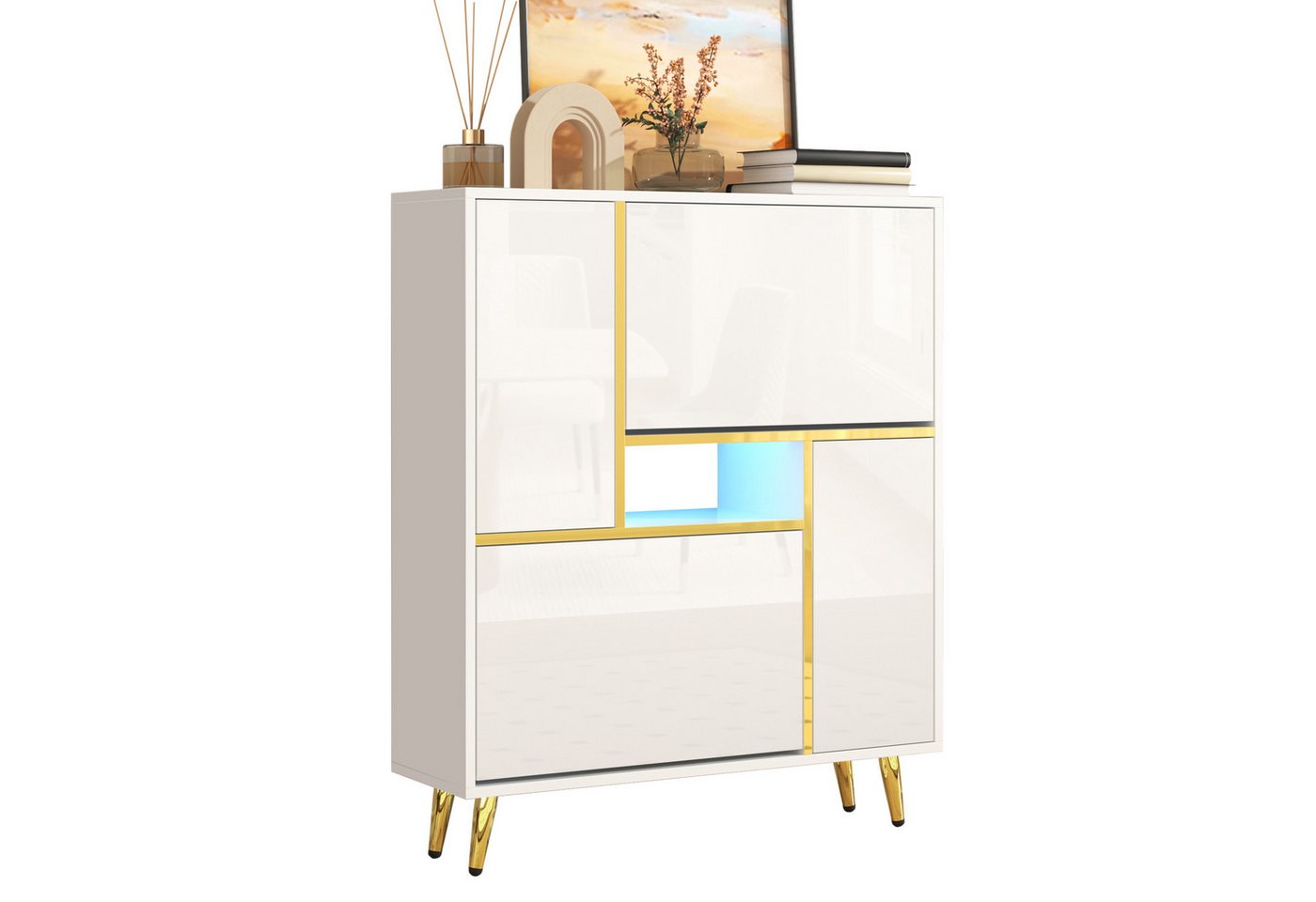 Gotagee Schuhschrank Wohnzimmer Standschrank Schrank Hochglanzfront LED-Licht von Gotagee