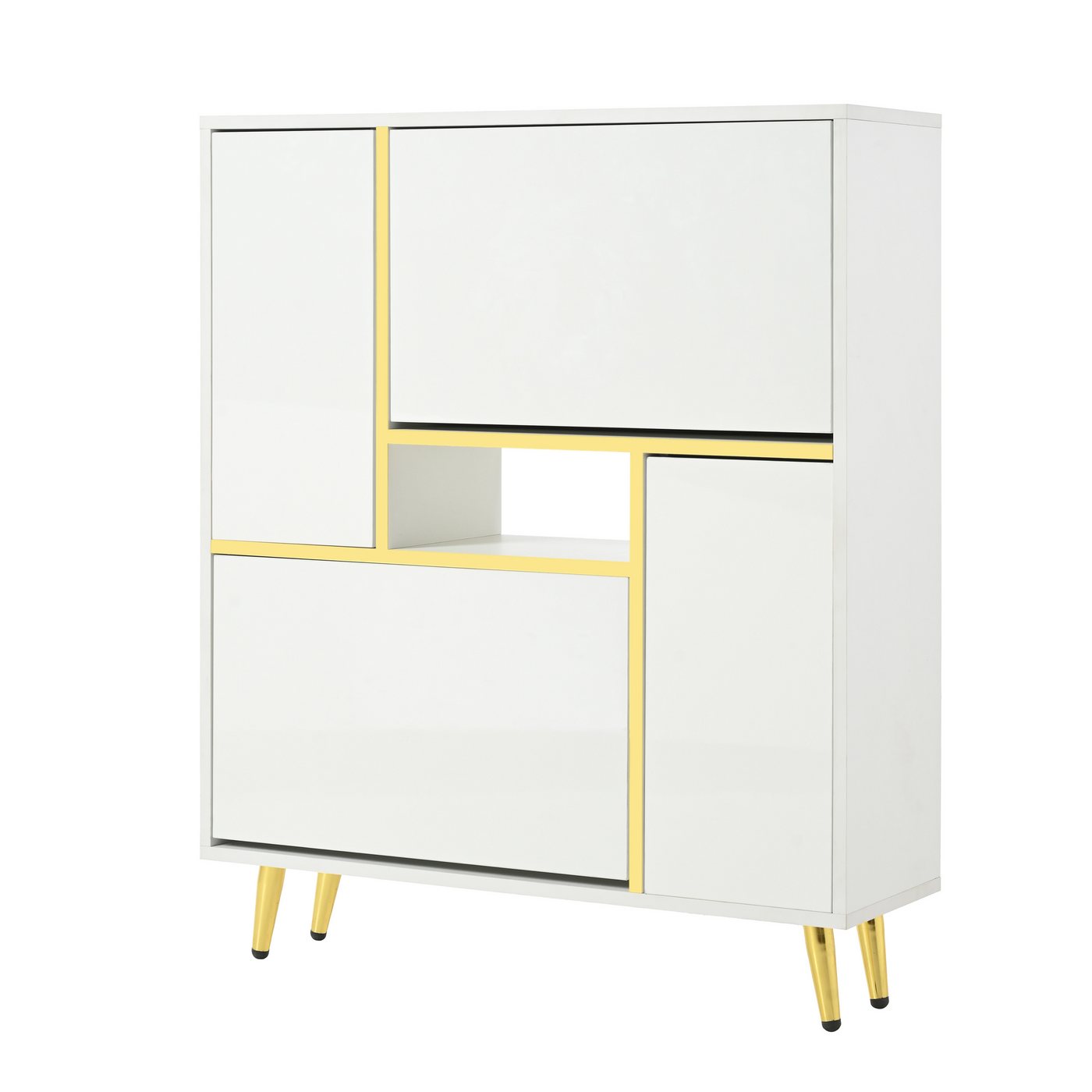 Gotagee Schuhschrank Wohnzimmerschrank Sideboard Vertikalschränke Hochglanzfront LED-Licht 16-farbigem LED-Licht von Gotagee