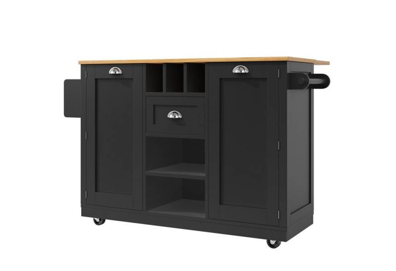 Gotagee Servierwagen Buffetschrank mit Arbeitsplatte Esszimmerwagen mit Rollen Anrichte, mit Holzmaserung, mit Weinregal, mit Rollen von Gotagee