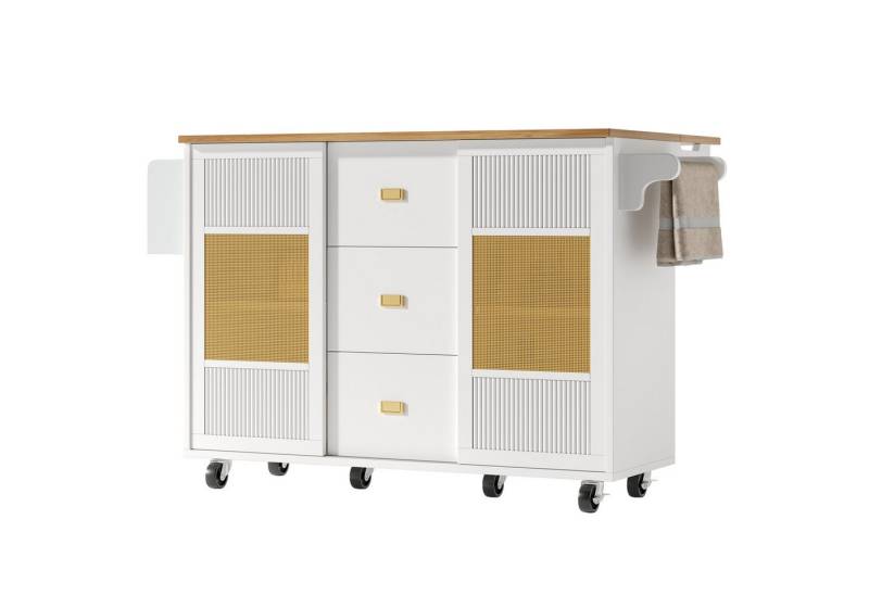 Gotagee Servierwagen Kücheninsel Küchenschrank Faltbar Buffetschrank Küchenwagen mit Rollen, Buffetschrank 120x73(45)x90cm mit Gewürzregal von Gotagee