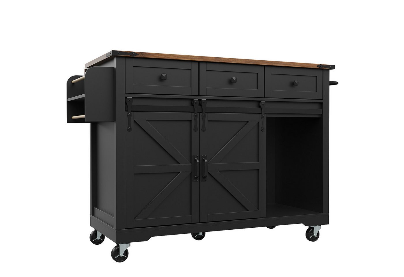 Gotagee Servierwagen Kücheninsel Küchenschrank Sideboard Küchenwagen auf Rollen Schwarz, Speisewagen mit Holzmaserung Gotagee Servierwagen Kücheninsel Küchenschrank Sideboard Küchenwagen auf Rollen Schwarz, Speisewagen mit Holzmaserung von Gotagee