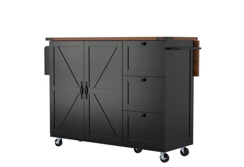 Gotagee Servierwagen Kücheninsel mit ausziehbarer Arbeitsplatte Küchenschrank Speisewagen, Speisewagen mit Holzmaserung von Gotagee