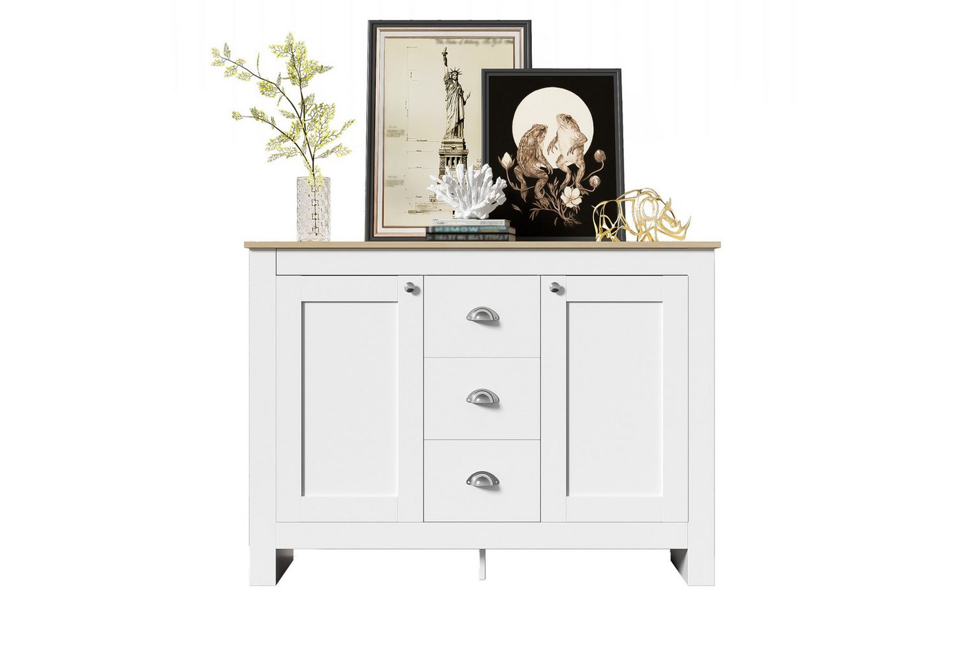 Gotagee Sideboard Buffet Schrank Holz Silbernen Griffen Verstellbarem Regal Schubladen Gotagee Sideboard Buffet Schrank Holz Silbernen Griffen Verstellbarem Regal Schubladen von Gotagee