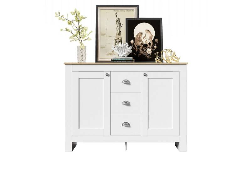 Gotagee Sideboard Buffet Schrank Holz Silbernen Griffen Verstellbarem Regal Schubladen von Gotagee