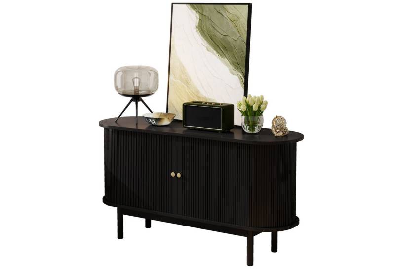 Gotagee Sideboard Esszimmerschränke Schränke Lagerschränke Lagertische Anrichte Tisch, Lamellen Schrank Sideboard mit Schiebetüren und Kiefernholzbeinen von Gotagee