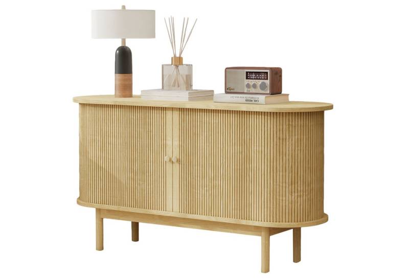 Gotagee Sideboard Esszimmerschränke Schränke Lagerschränke Lagertische Anrichte Tisch, Lamellen Schrank Sideboard mit Schiebetüren und Kiefernholzbeinen von Gotagee