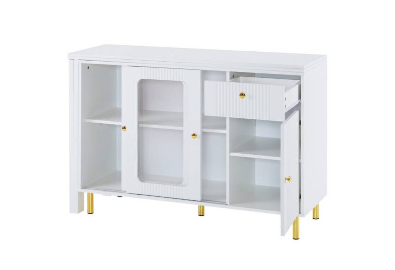 Gotagee Sideboard Esszimmerschrank Erweiterbar Anrichte Wohnzimmerschrank Vitrine Weiß, mit klappbarem Ausziehtisch von Gotagee