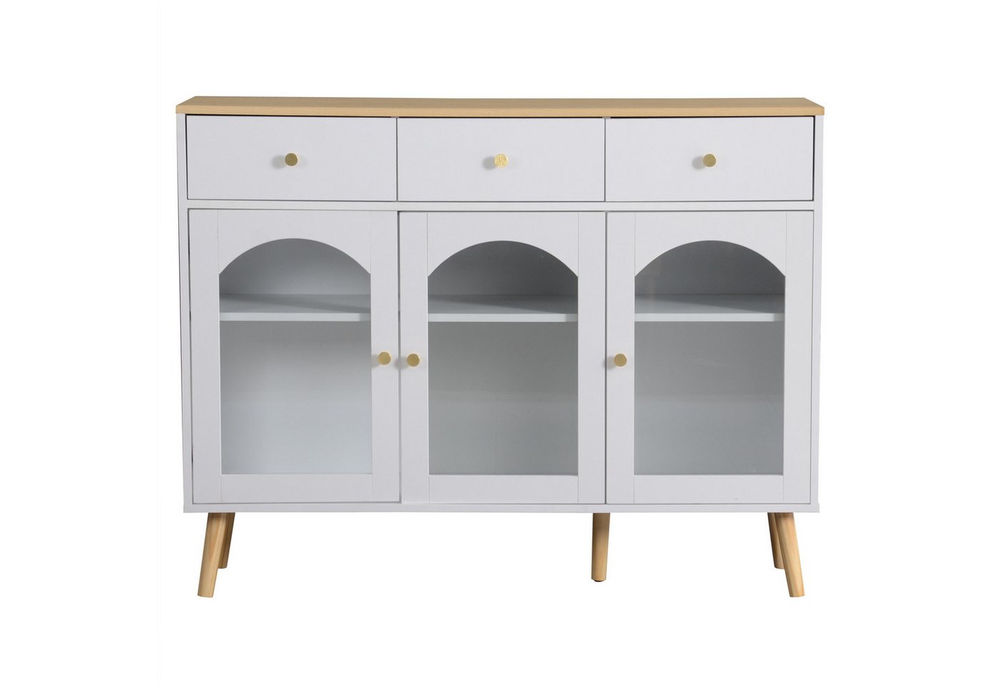Gotagee Sideboard Esszimmerschrank mit Stauraum Kaffeebarschrank Aufbewahrungsschrank, mit 3 Schubladen und 3 gewölbten Türen mit gehärtetem Glas. Gotagee Sideboard Esszimmerschrank mit Stauraum Kaffeebarschrank Aufbewahrungsschrank, mit 3 Schubladen und 3 gewölbten Türen mit gehärtetem Glas. von Gotagee