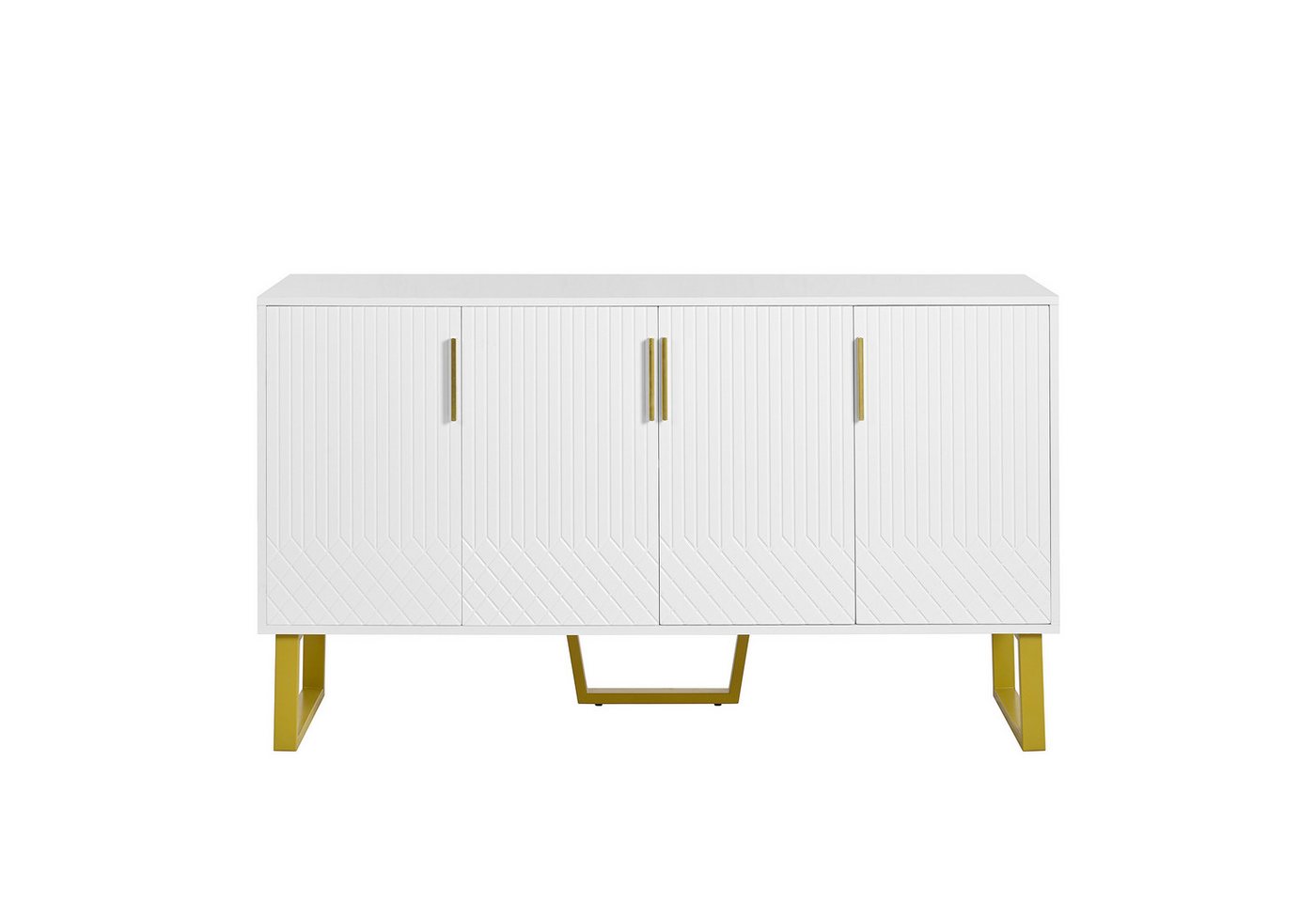 Gotagee Sideboard Hochglanz Schließfächer 140x40x80cm Wohnzimmerschrank Anrichte Weiß, geometrisches Design in Weiß Gotagee Sideboard Hochglanz Schließfächer 140x40x80cm Wohnzimmerschrank Anrichte Weiß, geometrisches Design in Weiß von Gotagee