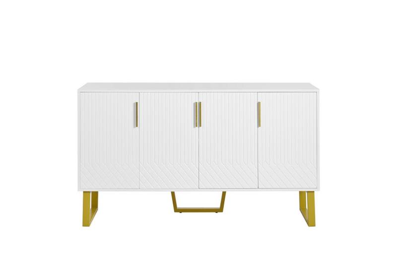 Gotagee Sideboard Hochglanz Schließfächer 140x40x80cm Wohnzimmerschrank Anrichte Weiß, geometrisches Design in Weiß von Gotagee