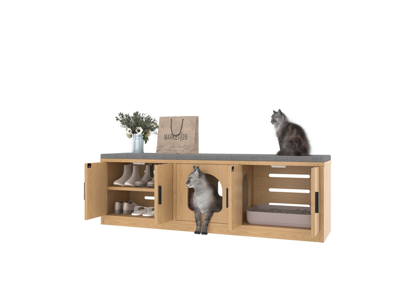 Gotagee Sideboard Katzenmöbel Versteckter Katzenschrank 140x40x45.5cm Wohnzimmerschrank, Tiermöbel für Flur und Eingangsbereich, Multifunktionales Katzenmöbel Gotagee Sideboard Katzenmöbel Versteckter Katzenschrank 140x40x45.5cm Wohnzimmerschrank, Tiermöbel für Flur und Eingangsbereich, Multifunktionales Katzenmöbel von Gotagee