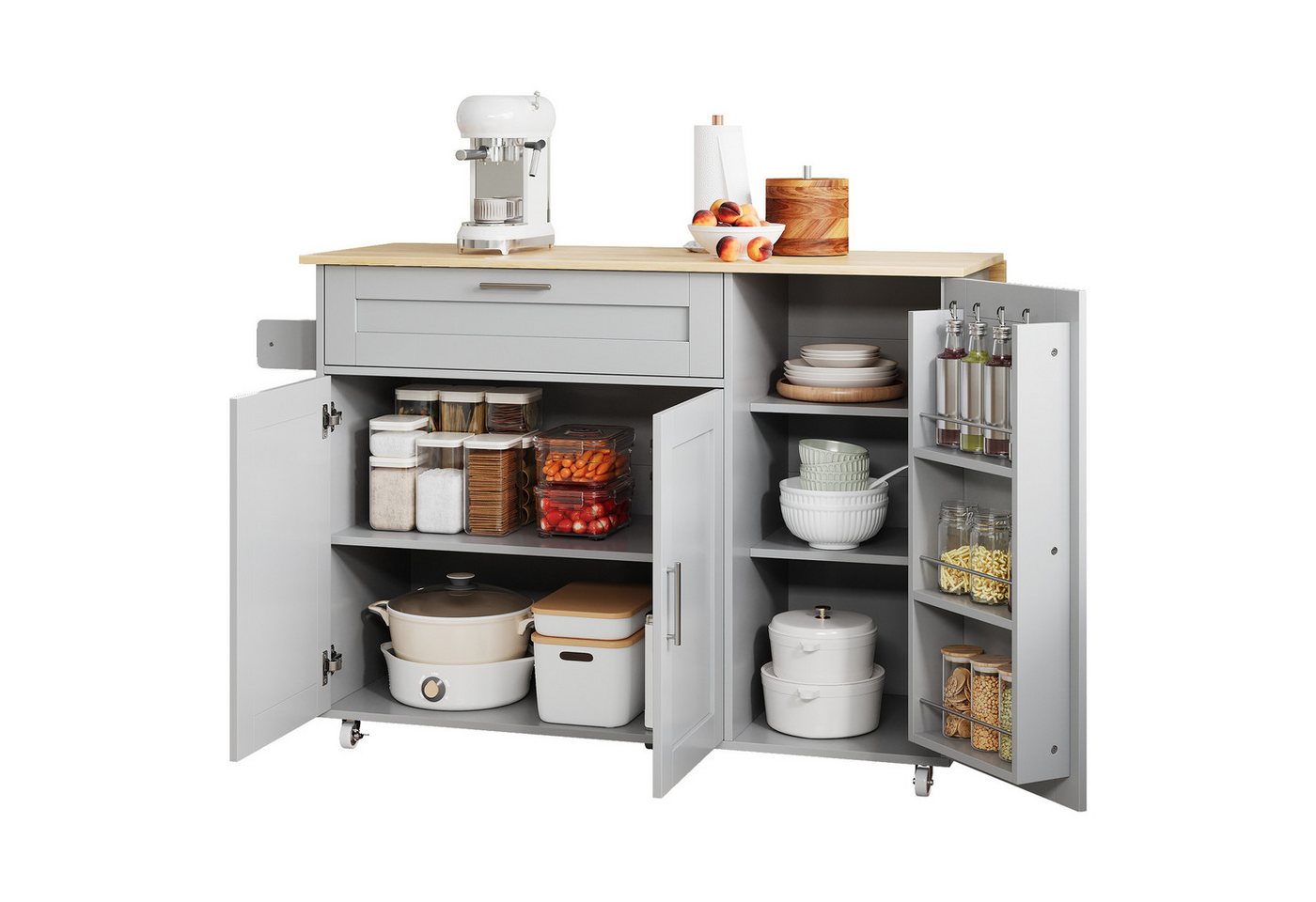 Gotagee Sideboard Klappbarer OP-Tisch Gewürzregal aus Eichenholz Handtuchhalter 5 Rollen Gotagee Sideboard Klappbarer OP-Tisch Gewürzregal aus Eichenholz Handtuchhalter 5 Rollen von Gotagee
