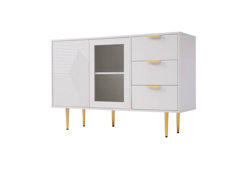 Gotagee Sideboard Kommode Glastüren Wohnzimmerschrank Schließfächer Anrichte Vitrine, mit 3 Schubladen und 2 Türen Maße: 120 x 38 x 79.5 cm von Gotagee