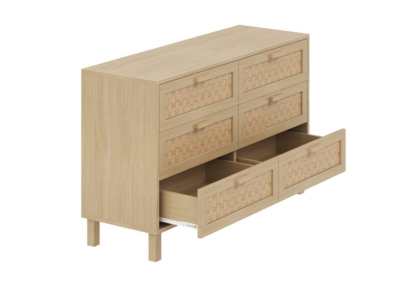 Gotagee Sideboard Kommode Naturholz Schlafzimmerschrank Anrichte Wohnzimmerschrank, mit viel Stauraum, Schubladen in Rattanoptik von Gotagee