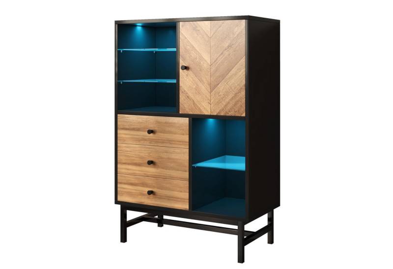 Gotagee Sideboard Küchenschrank Glasböden Beistellschrank Standschrank Vitrine mit LED von Gotagee