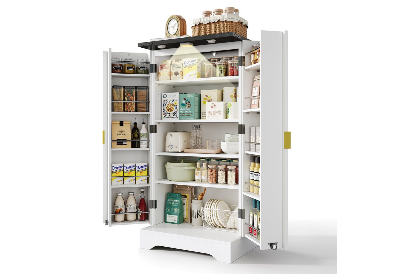 Gotagee Sideboard Küchenschrank mit LED Doppeltür-Schrank Anrichte Kleiderschrank Weiß, mit Verstellbaren Regalböden und Modernem Türdesign Gotagee Sideboard Küchenschrank mit LED Doppeltür-Schrank Anrichte Kleiderschrank Weiß, mit Verstellbaren Regalböden und Modernem Türdesign von Gotagee