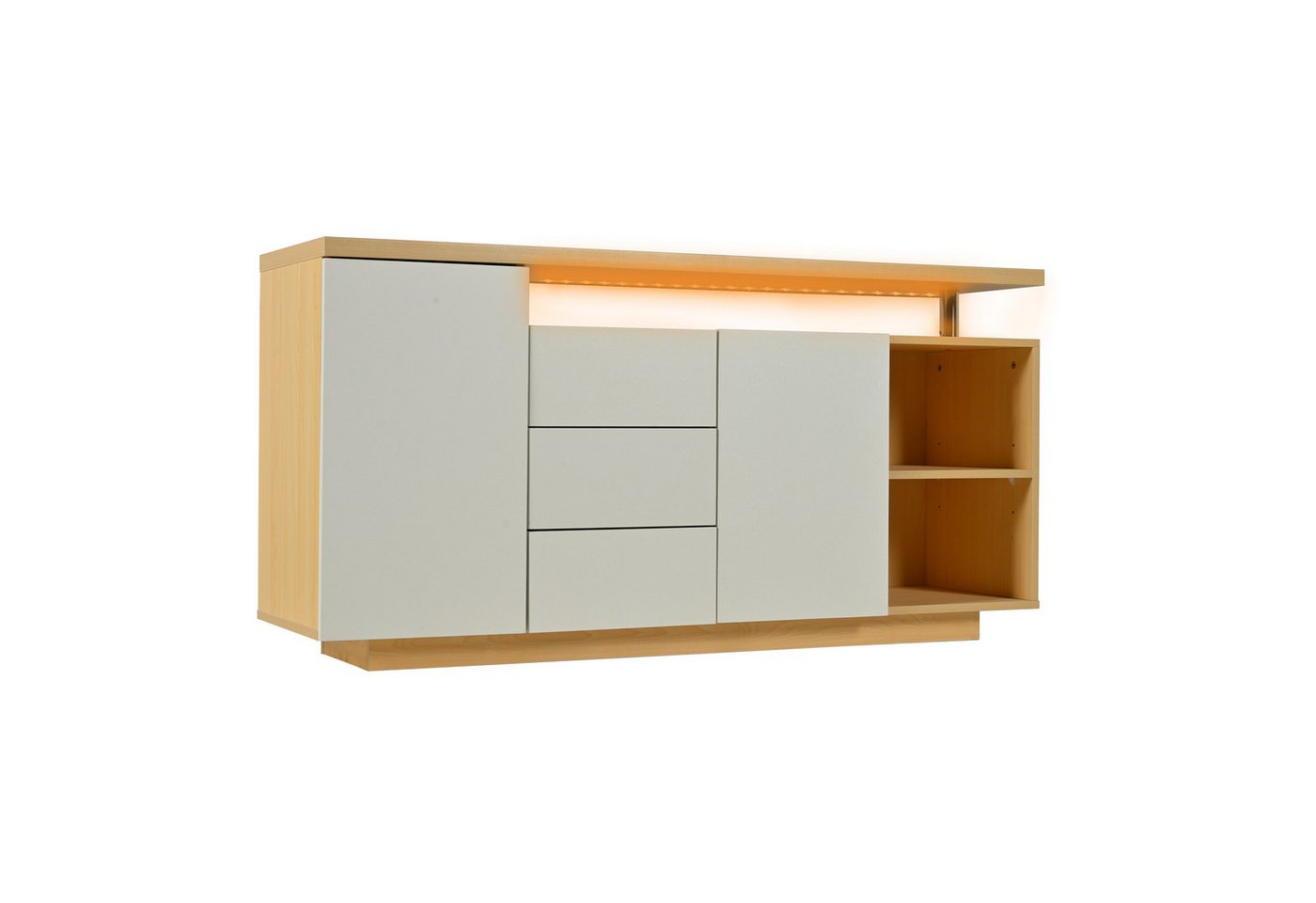 Gotagee Sideboard Multifunktionales Kommode Anrichte 140 cm Wohnzimmerschrank mit LED, weiß und Holzimitat - 2 Türen, 3 Schubladen, 2 offene Fächer Gotagee Sideboard Multifunktionales Kommode Anrichte 140 cm Wohnzimmerschrank mit LED, weiß und Holzimitat - 2 Türen, 3 Schubladen, 2 offene Fächer von Gotagee