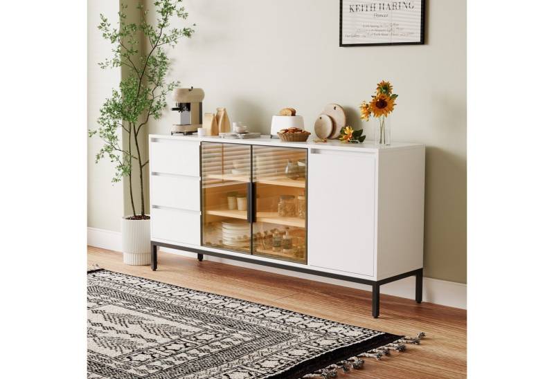 Gotagee Sideboard Schließfächer Anrichte Vitrine Wohnzimmerschrank Esszimmerschrank Weiß von Gotagee