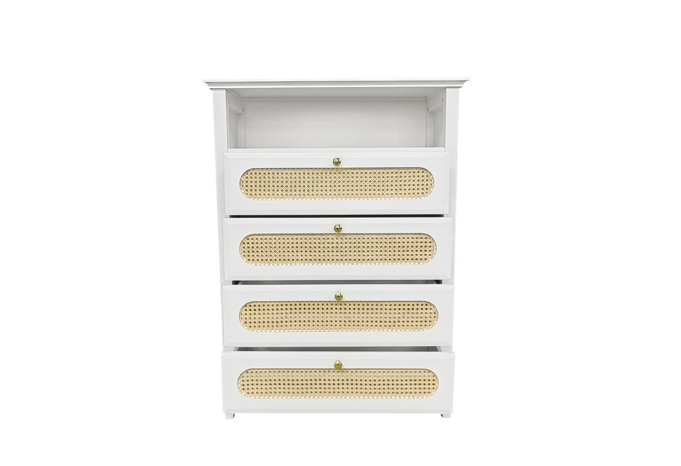 Gotagee Sideboard Sideboard kleine Kommode Rattan Beistellschrank Wohnzimmerschrank Weiß, Beine aus Massivholz, lackierte Oberfläche von Gotagee