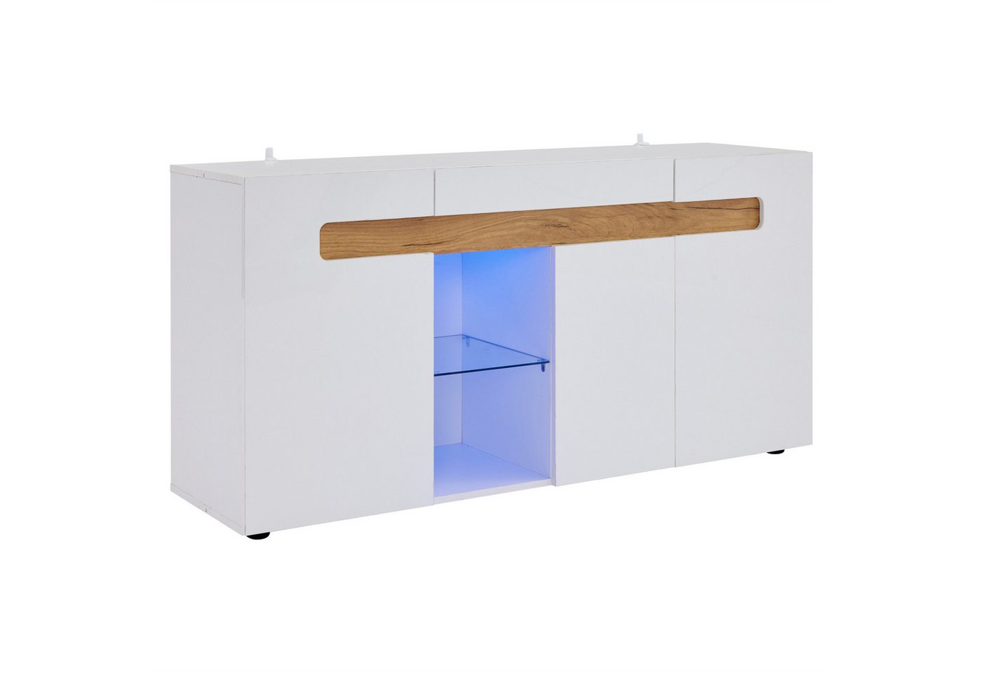 Gotagee Sideboard Wohnzimmerschrank mit LED Lagerschrank Hochglanz Anrichte Vitrine Weiß, Hochglanz-Wohnmöbel, weiß mit Glasboden von Gotagee
