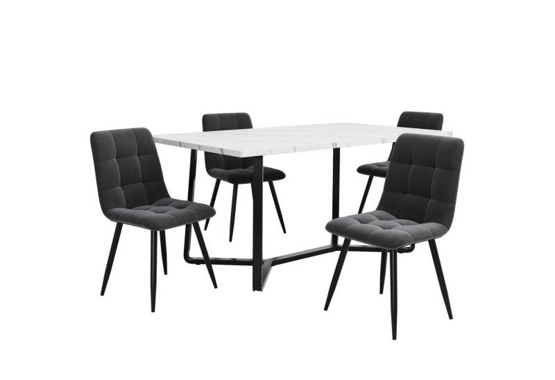 Gotagee Sitzgruppe Esszimmerstuhl-Set Esstisch-Set 5 Teile Küchentisch-Set Esszimmermöbel, modernes leichtes Luxus-Stil-Set, marmorierte Tischplatte von Gotagee