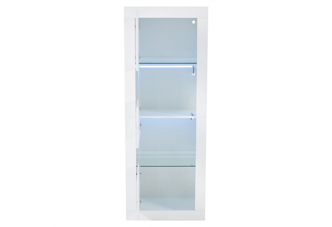 Gotagee Stauraumvitrine Vitrine Hochglanzweiß 61x42x162 cm freistehend mit LED und Glasboden 2-stufiges verstellbares Glasregal mit Tür. von Gotagee