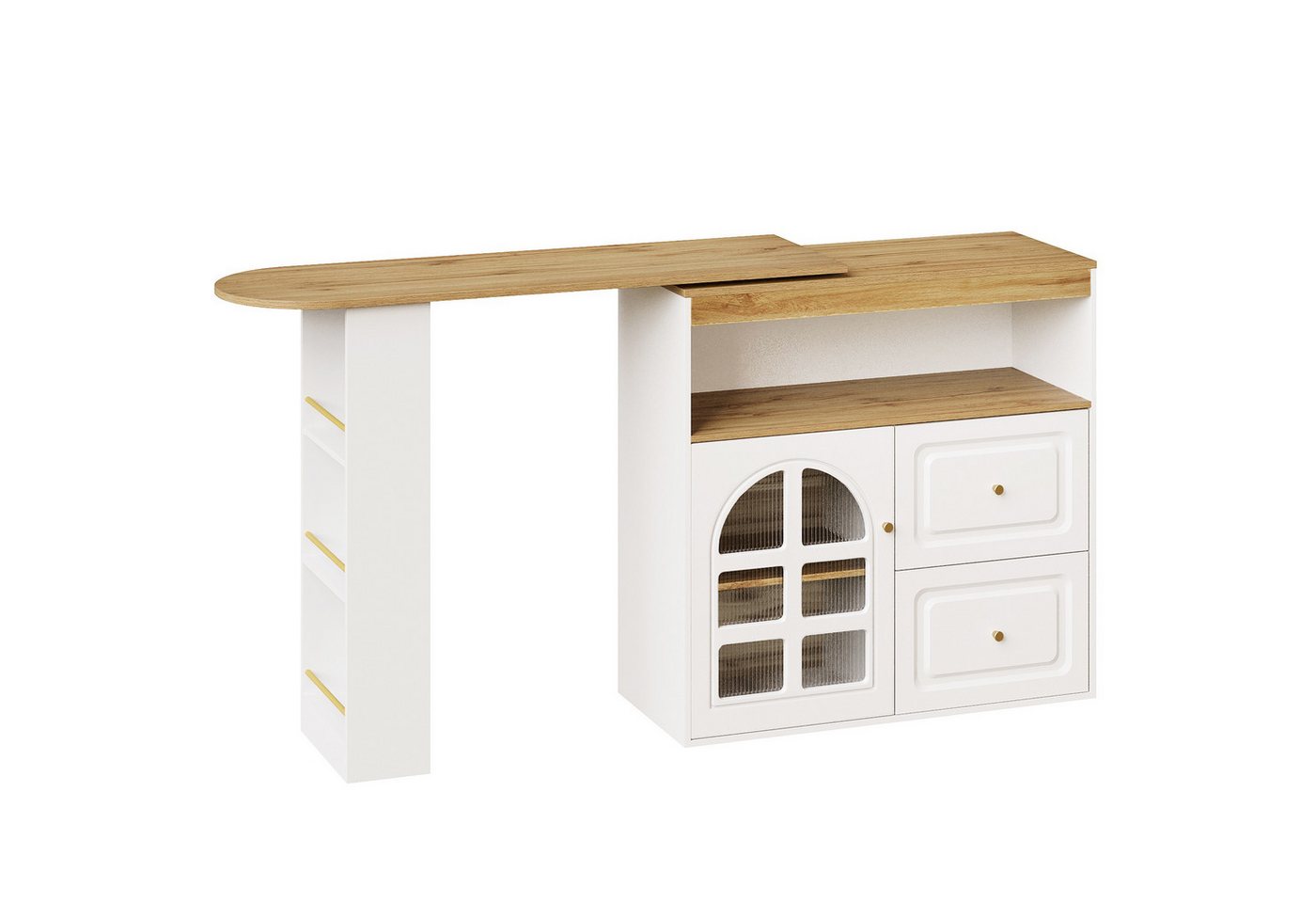 Gotagee Stehtisch 360°drehbare Essbar schlicht und geeignet 2 Schubladen Snackregal, Sideboardschrank mit Regalen und Bogenglas. von Gotagee