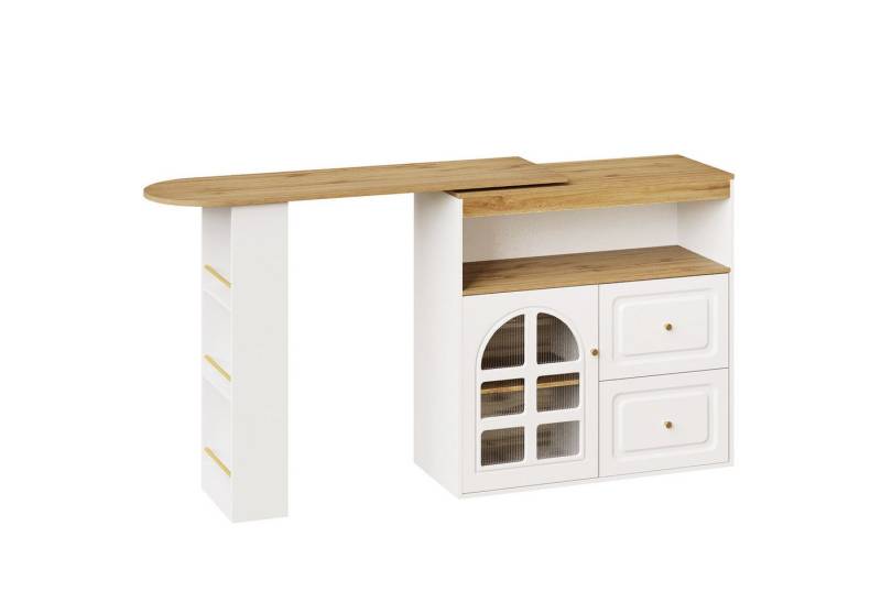 Gotagee Stehtisch 360°drehbare Essbar schlicht und geeignet 2 Schubladen Snackregal, Sideboardschrank mit Regalen und Bogenglas. von Gotagee