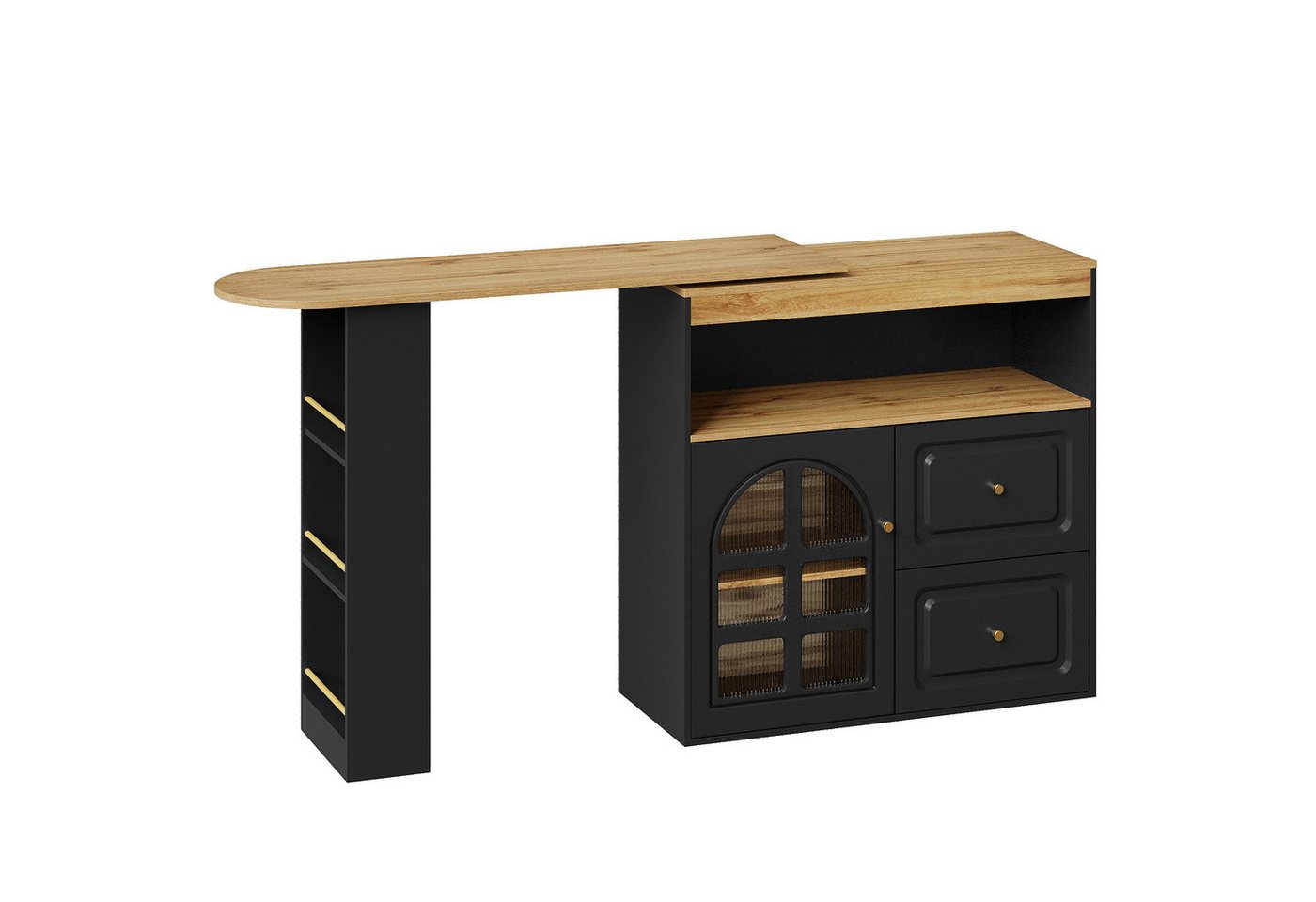 Gotagee Stehtisch 360°drehbare Essbar schlicht und geeignet 2 Schubladen Snackregal, Sideboardschrank mit Regalen und Bogenglas. von Gotagee