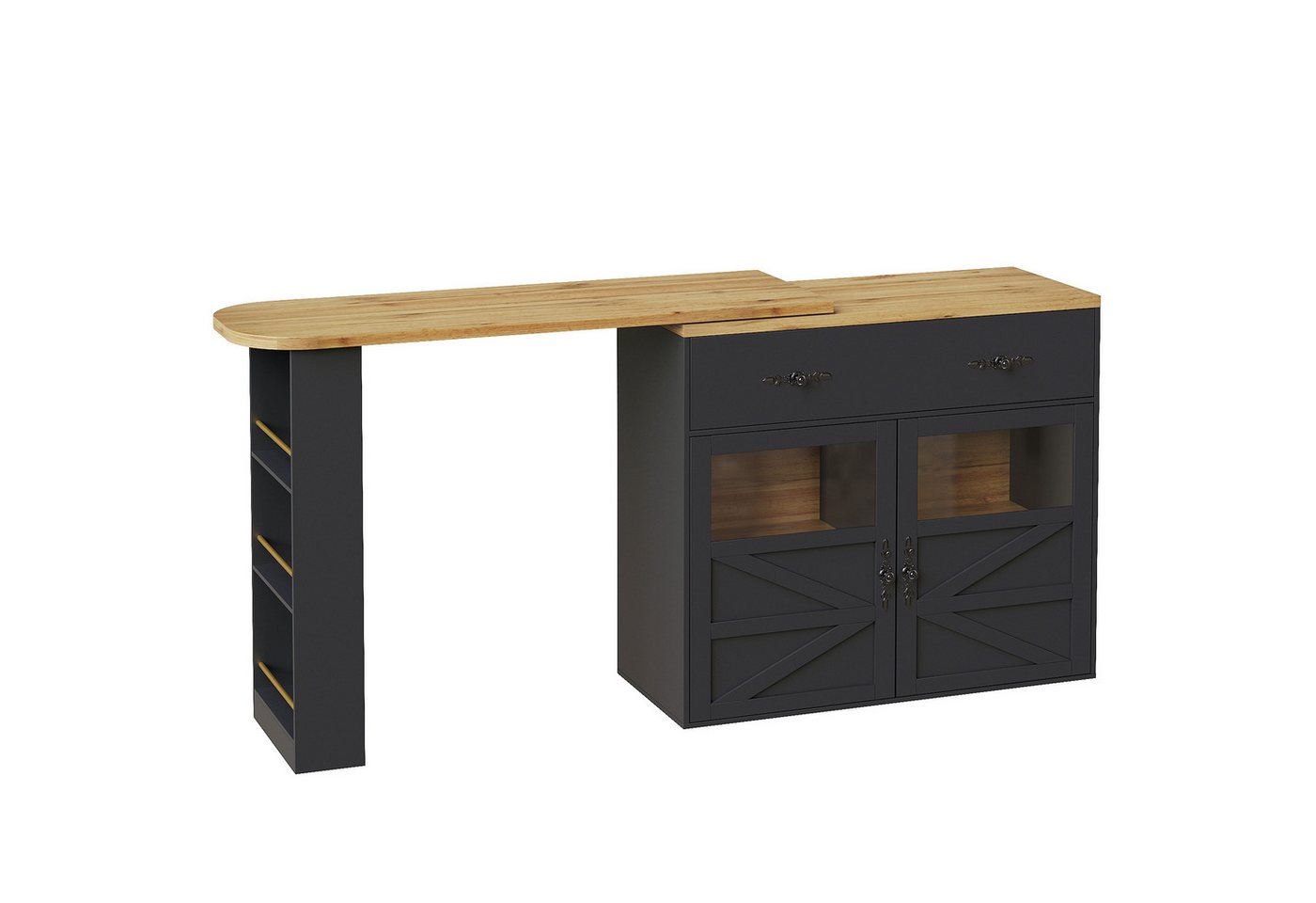 Gotagee Stehtisch Bar Table Hochtisch 138-204x39x104cm Essbar Moderner Beweglicher, Sideboardschrank mit Regalen von Gotagee